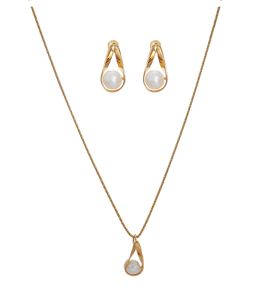 Set Dije y Arete Gota Dorado Con Una Perla